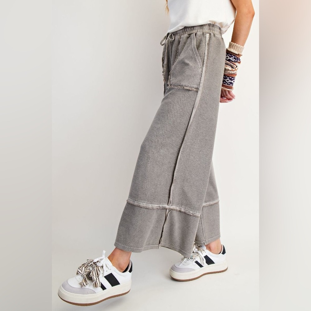 797 EASEL ASH MINERAL WASHED TERRY PALAZZO PANTS SML NWT - Picture 4 of 6